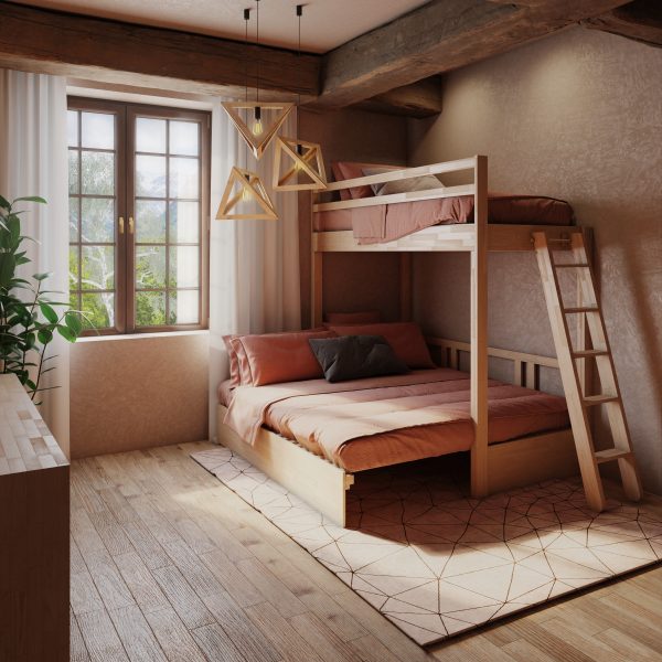 Letto a Castello Casa sull'Albero "MONTAGNA" con divano letto matrimoniale estraibile