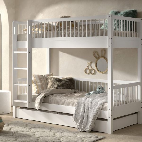 letto a castello in legno massello di faggio, con terzo letto estraibile